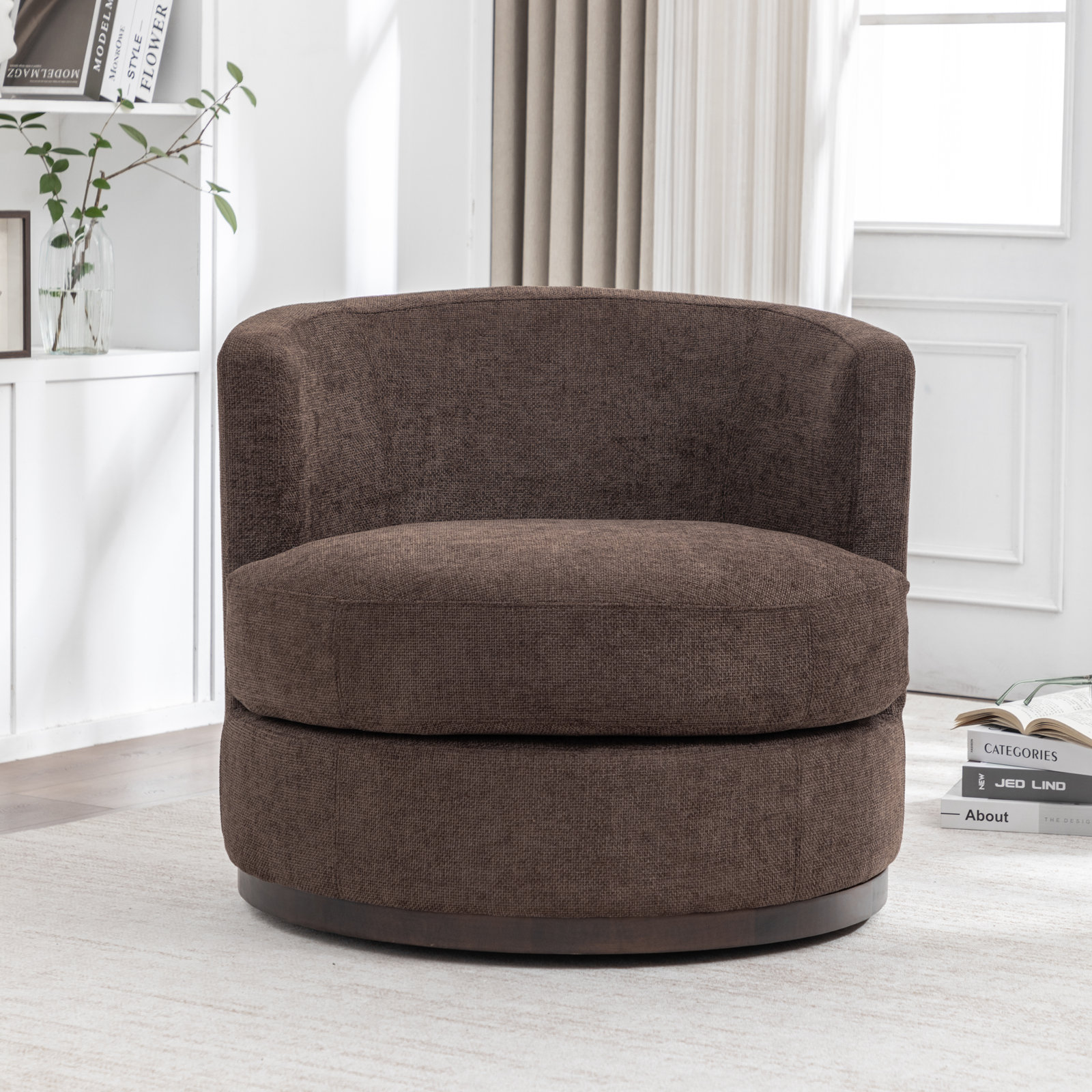 Arabella Swivel Barrel Chair, Espresso Performance Chenille