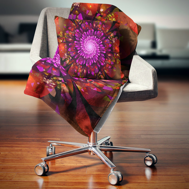 Cristaux brillants mauves dans l'espace - coussin à imprimé floral, 18 po x 18 po, Coussin décoratif