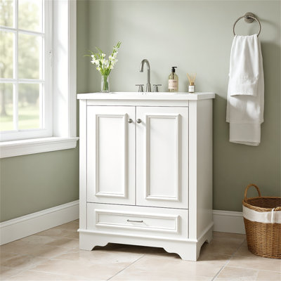 Elegant Modern Design Bathroom Vanity - Ceramic Sink Combo, Soft Closing Doors, Silver Handles