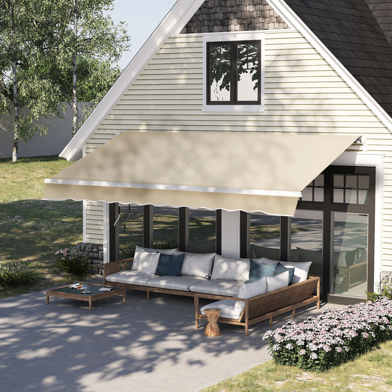 Auvent de terrasse rétractable avec auvent à manivelle manuelle 12 pi x 8 pi Outsunny, L 12 po x P 8 po