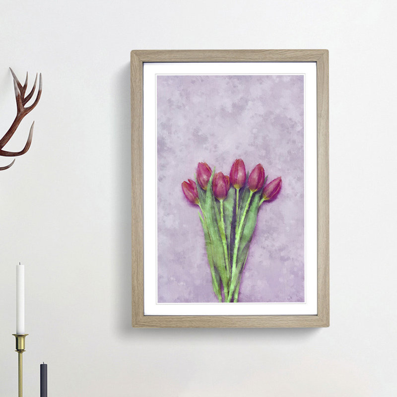 A Bunch of Pink Tulips - Picture Frame Painting Print, Oak Framed, 63cm H x 45cm W x 2cm D