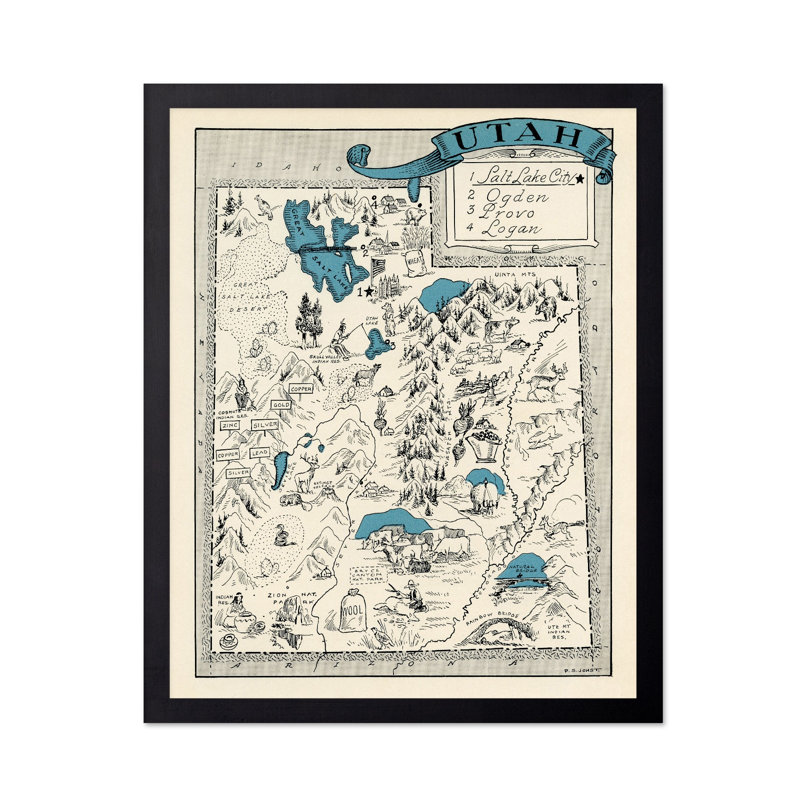 Carte illustrée de l'Utah, 24"H x 32"W, Poster, Unframed