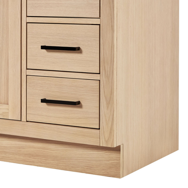 ARIEL HEPBURN 37 IN RIGHT OFFSET RECTANGULAR SINK VANITY 1,5 IN, Natural Oak, Left, Oval