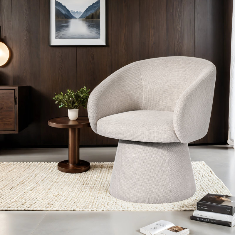 Fauteuil demi-tonneau pivotant contemporain en chenille de 25 po de largeur Akeylah