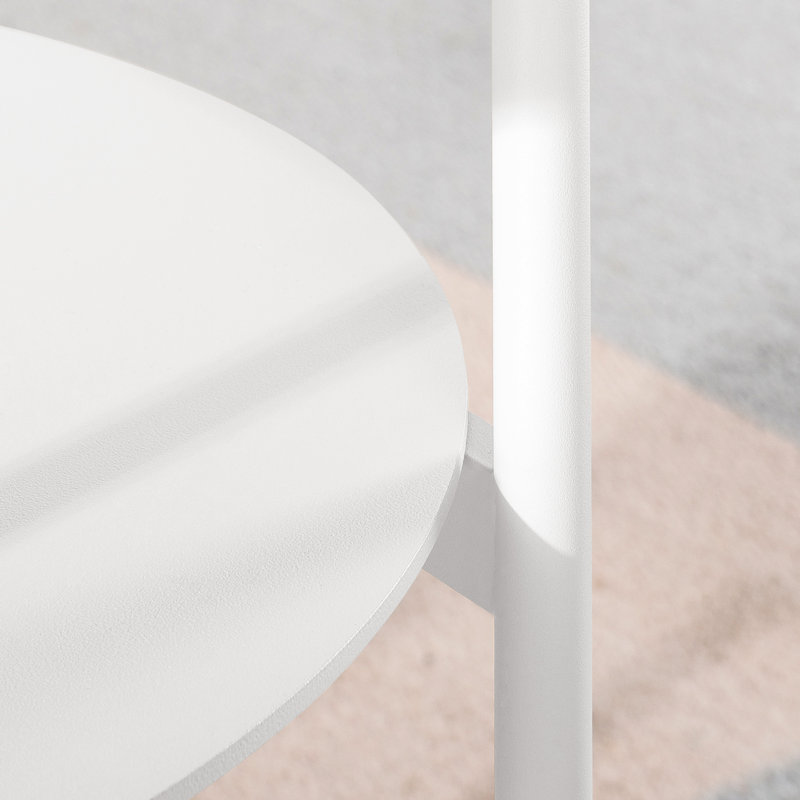 White Round Alloy Steel End Table with Storage Shelf