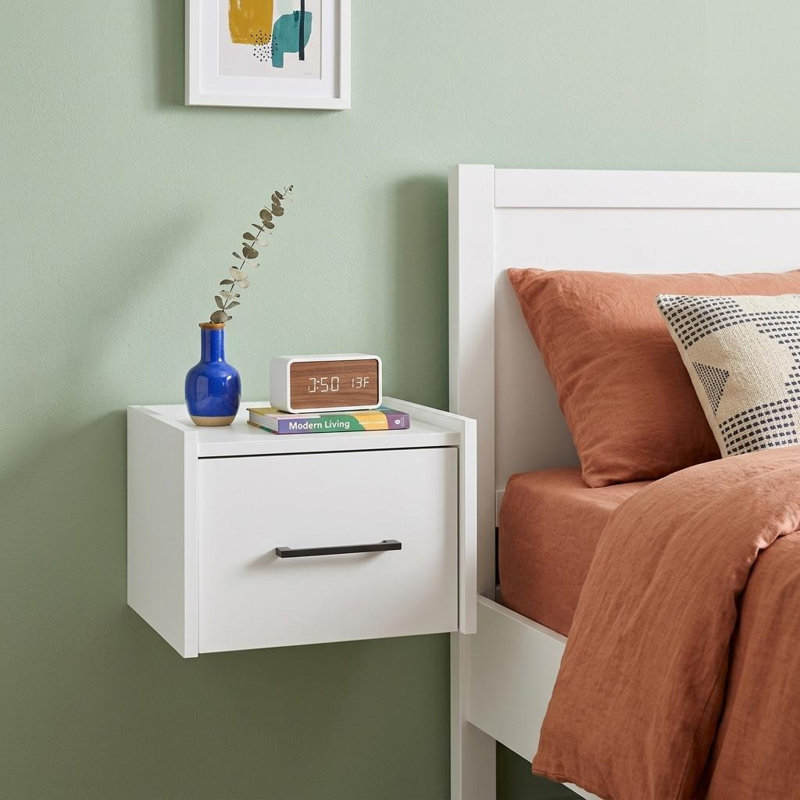 Normant 10" White Wood One Drawer Floating Nightstand