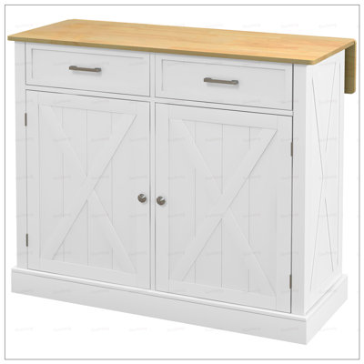 Rolling Kitchen Island with Drop Leaf, Farmhouse Style Cart with 2 Drawers and Adjustable Shelves for Dining Room