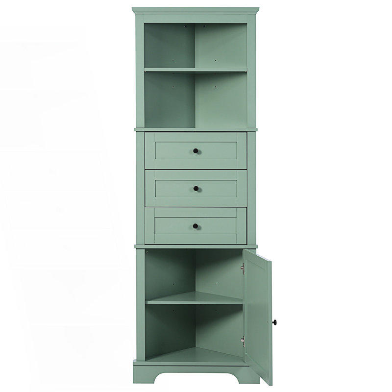 Triangle Tall Cabinet With 3 Drawers And Adjustable Shelves, Accent Cabinet, Green