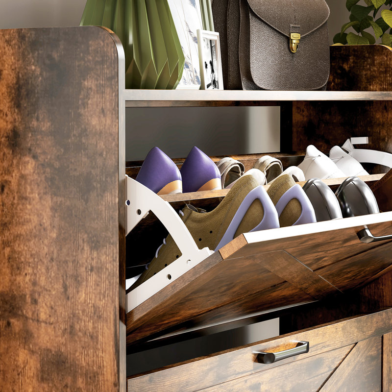 Armoire à chaussures étroite Grain de bois, Brun