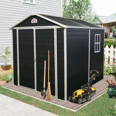 Remise de rangement extérieure en résine 6x8 noire avec plancher et fenêtre noir