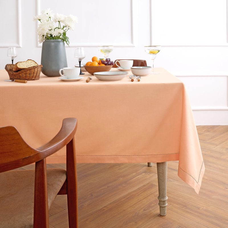 Cotton Linen Hemstitch Tablecloth, 120" x 60", Peach Bloom