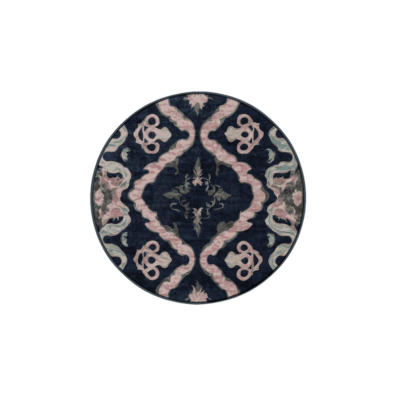 Machine Washable Gray Area Rug, Round 4'