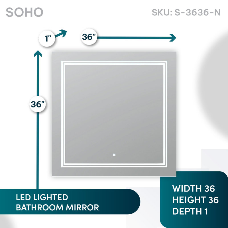 AQUADOM Soho LED Mirror with Defogger and Dimmable, Backlit + Front Lit.