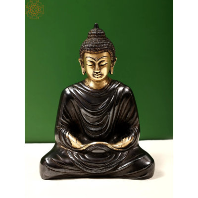 Statue de Bouddha en laiton 7 po en Dhyana Mudra - Idole de méditation artisanale pour la décoration spirituelle et les espaces zen