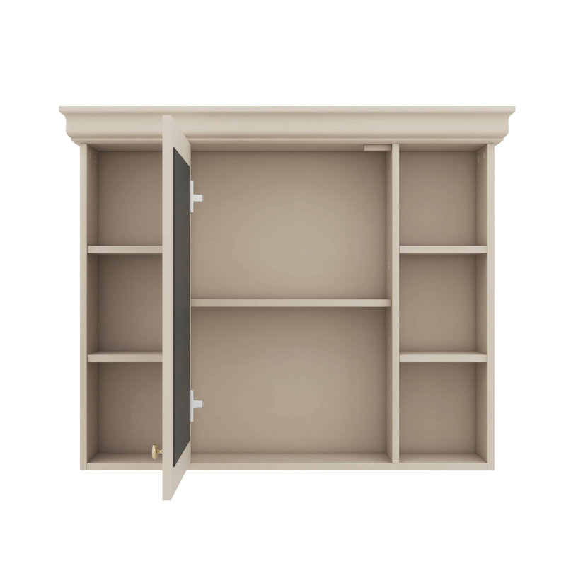 Armoire de salle de bain murale 35 po x 28 po avec porte miroir, unité de rangement contemporaine avec 6 tablettes ouvertes
