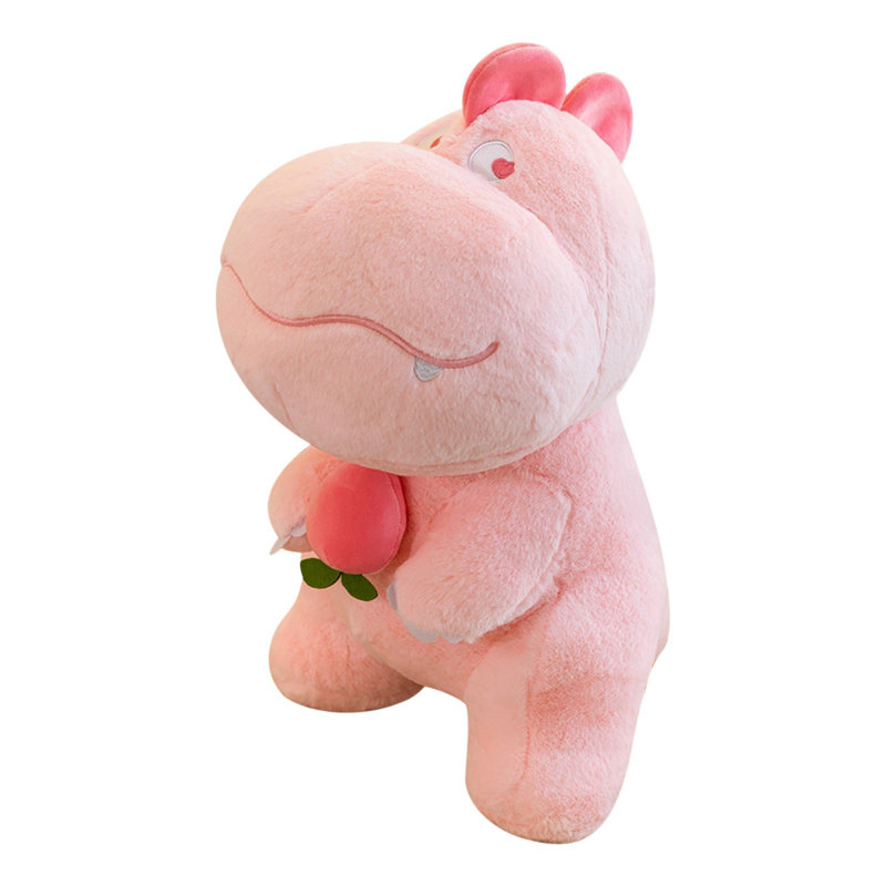 Mignon peluche dinosaure, peluche douce mangeant une poupée de dinosaure melon pour les enfants, Rose