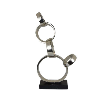 Lo Abstract Interlinked Ring Sculpture, Solid Base, Metal