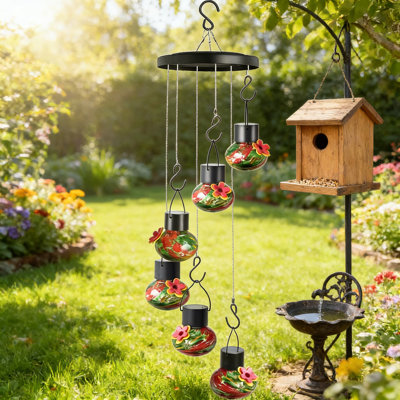 Solar-Powered Hummingbird Feeder Wind Chime With Leak-Proof Design, Ant & Bee Resistant Hand-Blown Glass Bird Feeder For Outdoor Garden And Patio Decor
