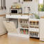 Armoire de rangement pour poubelle de cuisine avec poubelle basculante, tiroirs et tablettes - Blanc