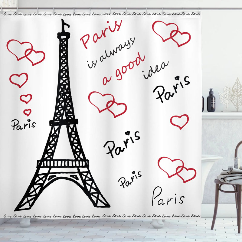 Ensemble de rideau de douche et crochets Tour Eiffel, H 84 po x l 69 po