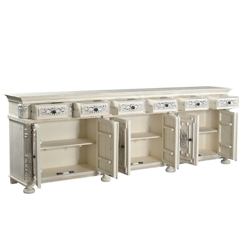 Buffet en bois massif sculpté, White, L 118 po