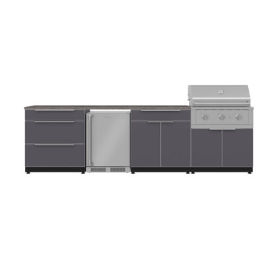 Ensemble de cuisine d'extérieur en aluminium 7 pièces avec gril au propane 33 po Performance et comptoirs en pierre d'ingénierie Nano noir 32 et 56 po