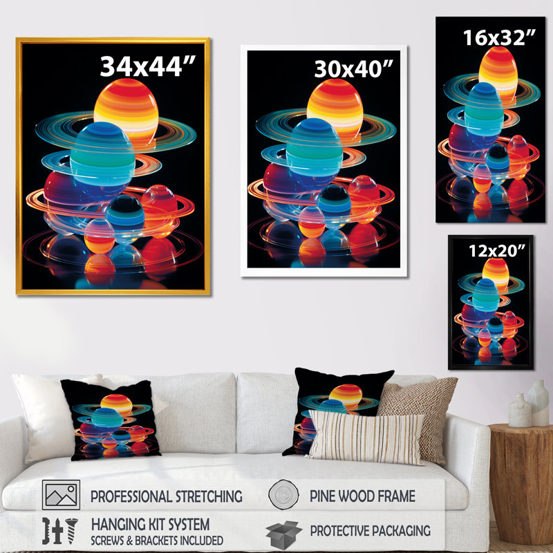 Planète saturne cosmique - Art mural, Cadre simple noir, H 40 po x l 30 po x P 1,5 po