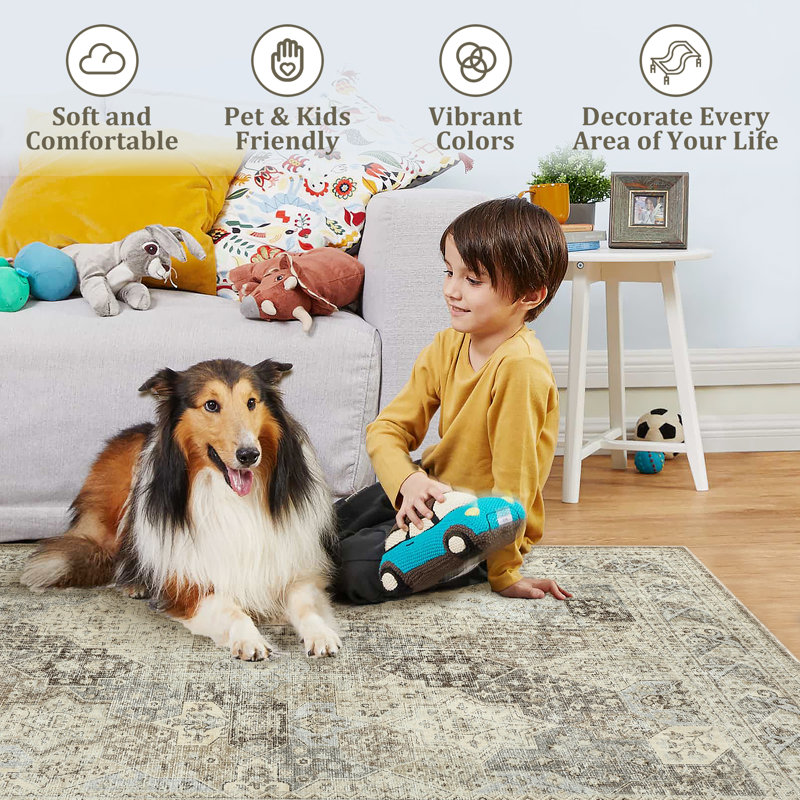 Sarto Oriental Machine Woven Polyester Area Rug in Beige/Gray, Rectangle 8' x 10'