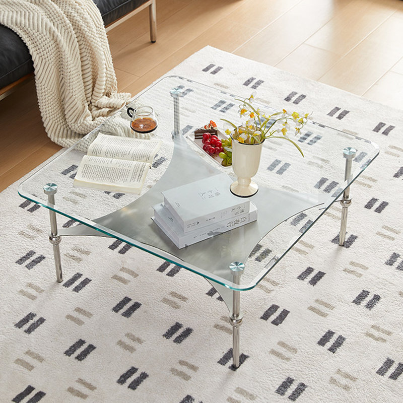 Square Tempered Glass Stainless Steel Coffee Table