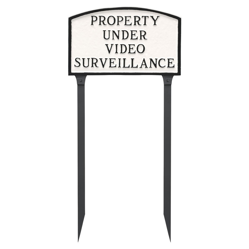 Property Under Video Surveillance Statement Garden Sign, 13" H x 21" W x 0.25" D, White/Black