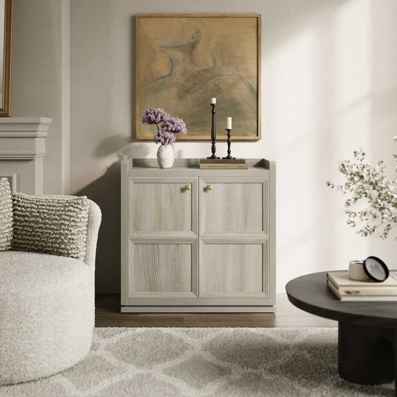 33.7'' Sideboard With Adjustable Shelf and  3D - Design, Gray White Oak