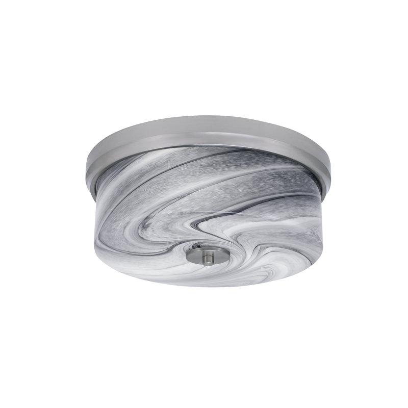 Plafonnier encastré 14 po, 3 ampoules, avec verre tourbillon onyx, Nickel brossé, Transparent / noir