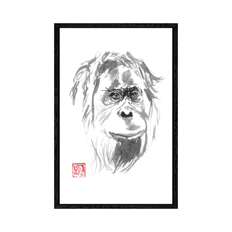 Orangutan Smile by Péchane - Painting on Canvas, 66.04 cm H x 45.72 cm W, Black Framed