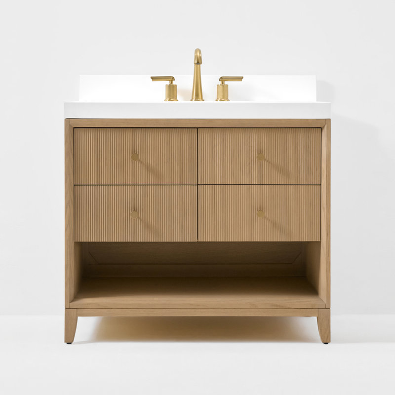 Momo 36" Freestanding Standard Single Bathroom Vanity with Top, Oak, 36"