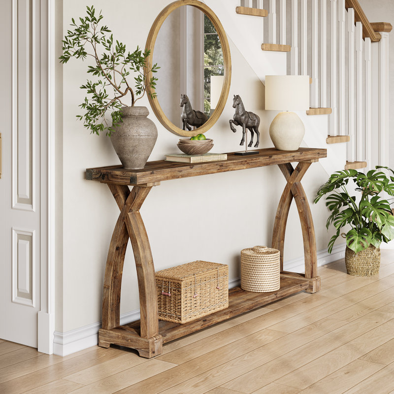 Console en bois massif de 63 po, Naturel