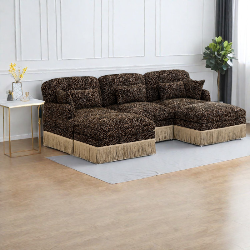 Spacious Modular Sofas Chenille Leopard Modern U Shape For Home Family