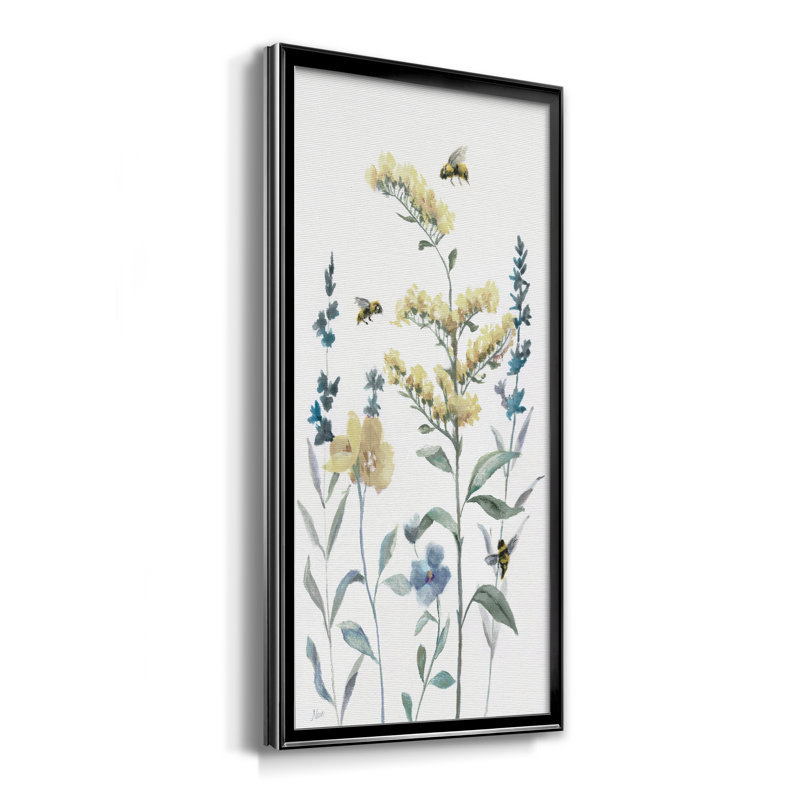 Bumble Bee Garden II - peinture sur toile encadrée, Toile avec cadre noir, H 22,5 po x l 42,5 po x P 1,5 po