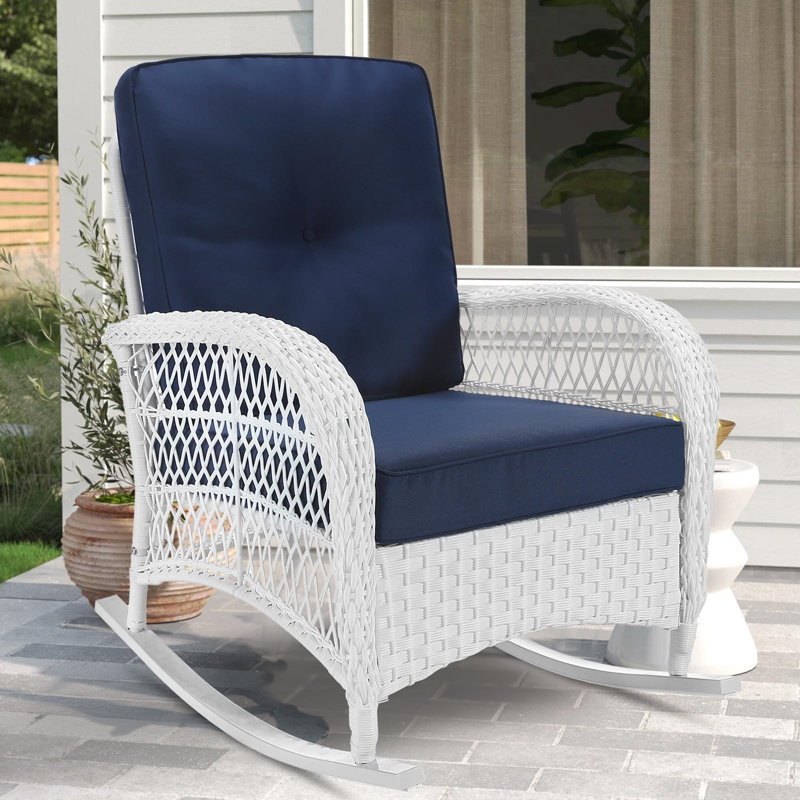 Chaise berçante d'extérieur en osier Netawaka, Bleu marine