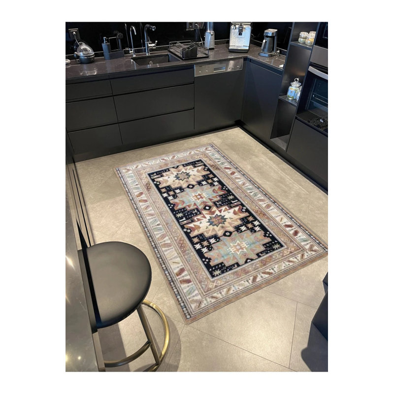 Cream Geometric Modern Washable Cotton Decorative Carpet, Rectangle 3'4" x 6'7"