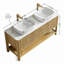 60" Bathroom Vanity & Sinks, Freestanding Plywood Storage Cabinet with 4 Bamboo Texture Doors&Open Shelf, 2 Marble Pattern Ceramic Basins&Carrara White Sintered Stone Top
