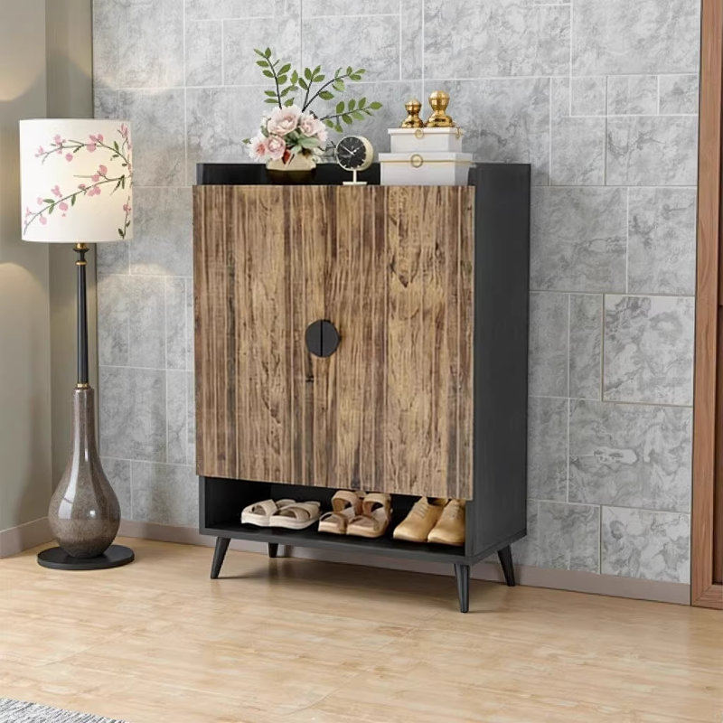 Armoire à chaussures rustique avec rangement à 7 niveaux brun et noir rustique l 28,76 po x P 14,58 po x H 43,34 po
