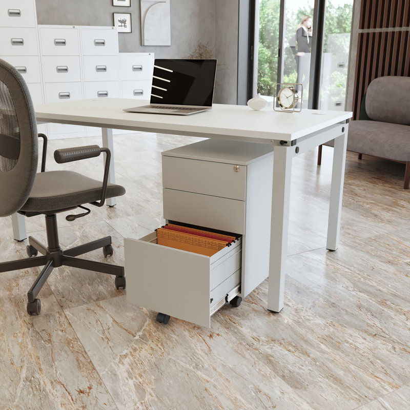 Ceha 3-Drawer Mobile File Cabinet with Lock, Grey