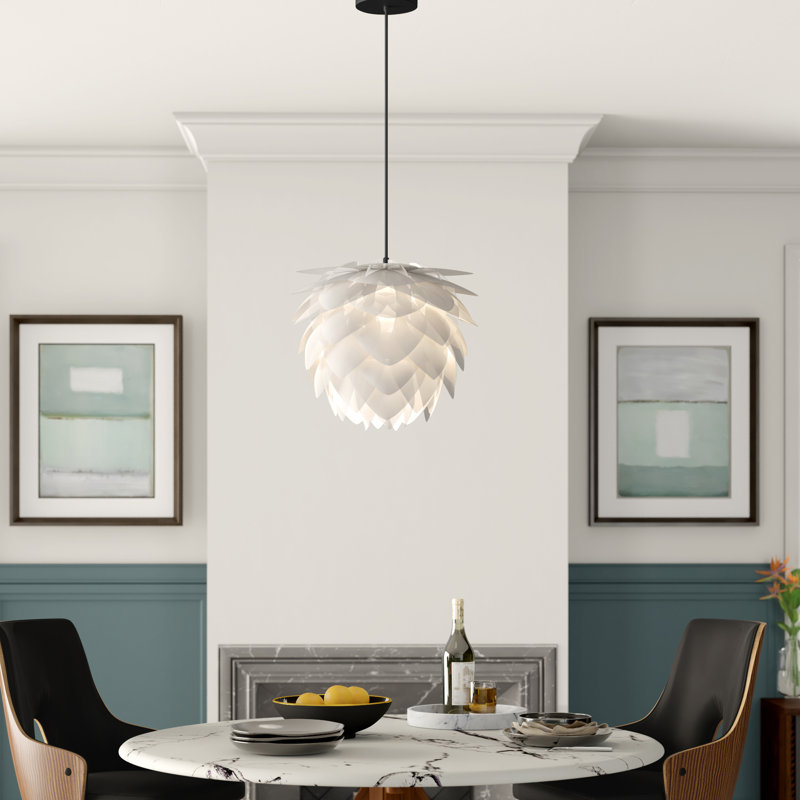 Luminaire suspendu unique en son genre à 1 lumière, Noir, blanc, H 17,7 po x l 17,7 po x P 17,7 po