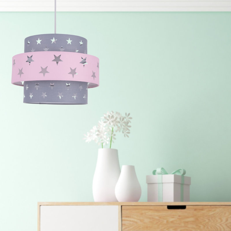 Achraf 22cm H Cotton Drum Pendant Shade, Pink/Grey