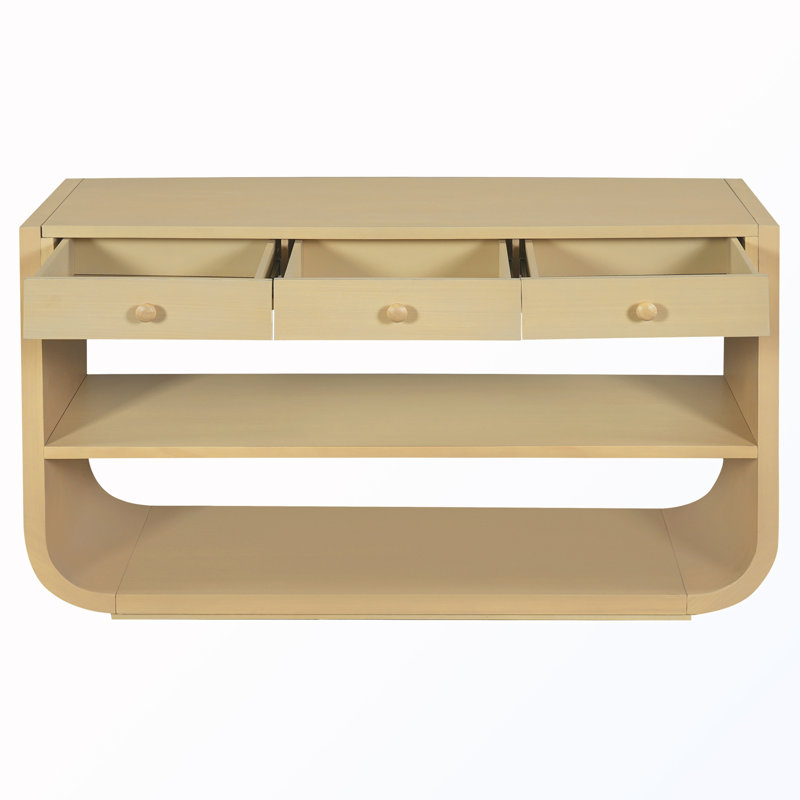 Console avec 3 tiroirs à fermeture en douceur et 2 tablettes ouvertes, Naturel
