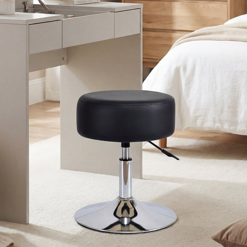 PVC Leather Upholstered Accent Stool, Black