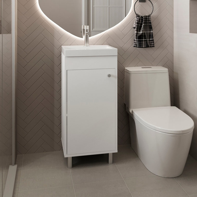 Meuble-lavabo avec une porte, deux tablettes, armoire de meuble-lavabo Freestandin, blanc, Blanc