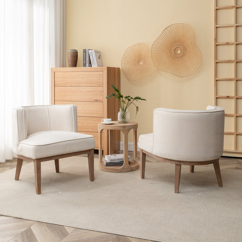 Karoll Upholstered Barrel Chair, Beige Polyester Blend, 2