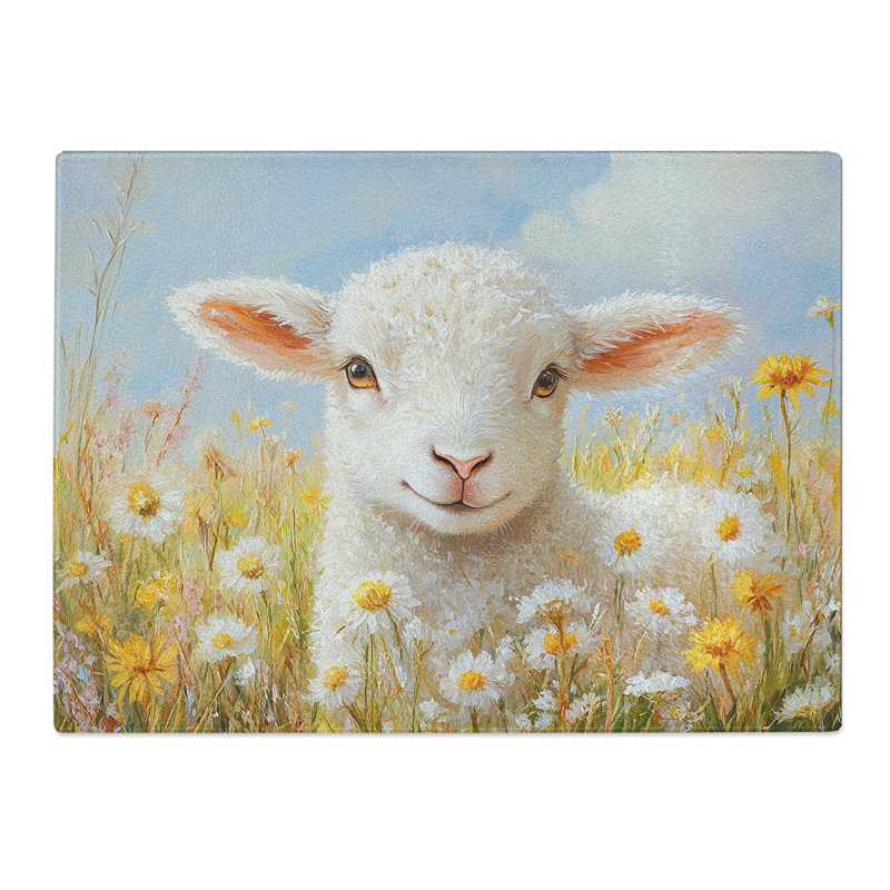 Lamb in the Meadow  Glass Chopping Board