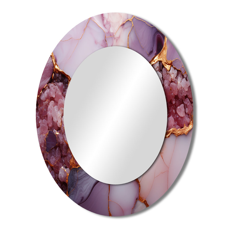 Pink and gold Marble agate river IV - Large Oval Wall Mirror On Metal, 43" H x 33" W